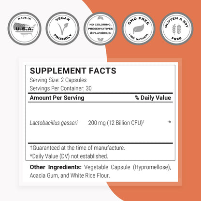 Supersmart Lactobacillus Gasseri 12B CFU Daily Probiotic – Non-GMO & Gluten Free | 60 DR Capsules