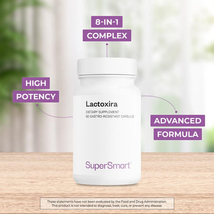 Supersmart - Lactoxira (High Potency) - 8-in-1 Probiotic Complex Supplement - Advanced Formula for Women & Men - with Lactobacillus Casei, Brevis | Non-GMO & Gluten Free - 60 DR Capsules