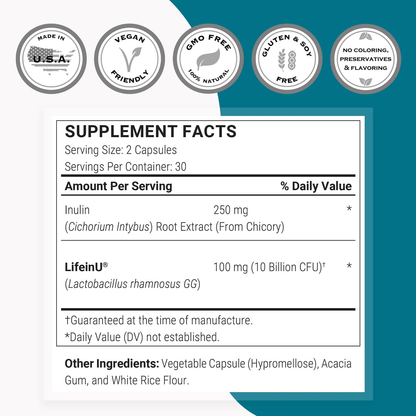 Supersmart Lactobacillus rhamnosus GG 10B CFU + Inulin - Digestive & Immune Support, 60 Capsules