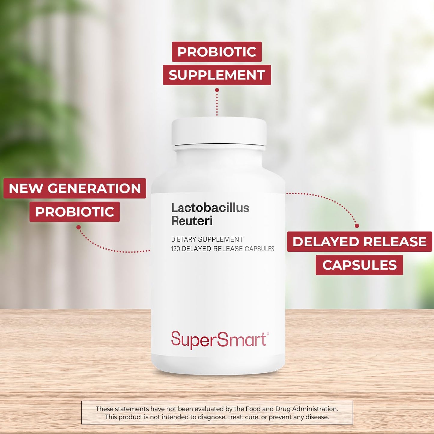 Supersmart Lactobacillus Reuteri 5 Billion CFU Daily | Probiotic Supplement | Non-GMO & Gluten Free | 120 DR Capsules