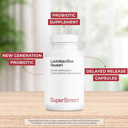 Supersmart Lactobacillus Reuteri 5 Billion CFU Daily | Probiotic Supplement | Non-GMO & Gluten Free | 120 DR Capsules