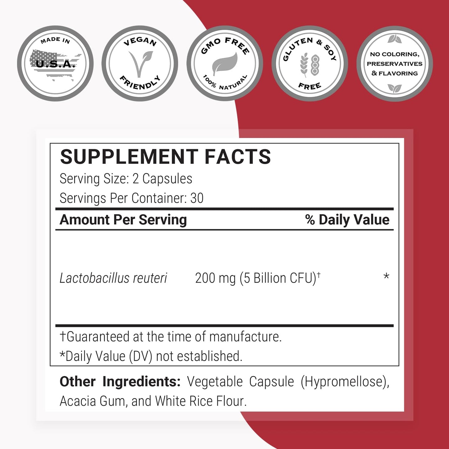 Supersmart Lactobacillus Reuteri 5 Billion CFU Daily Probiotic | Non-GMO & Gluten Free | 60 Capsules