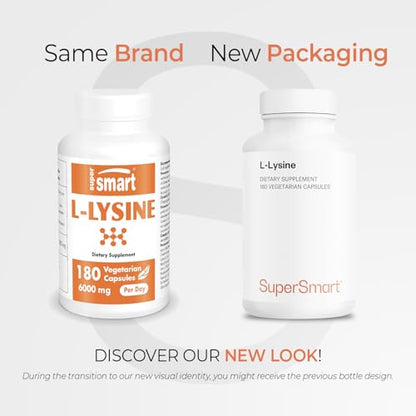Supersmart L-Lysine 6000mg – High Strength Essential Amino Acid | Non-GMO, Gluten Free, 180 Vegetarian Capsules