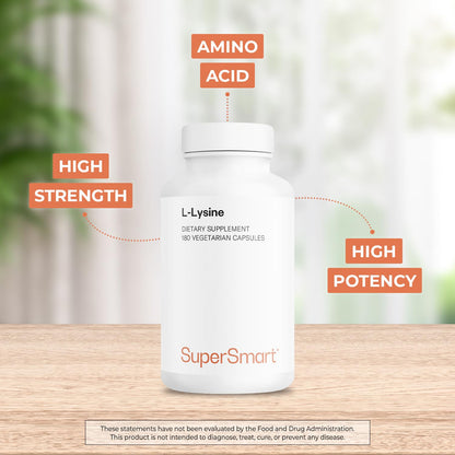 Supersmart L-Lysine 6000mg – High Strength Essential Amino Acid | Non-GMO, Gluten Free, 180 Vegetarian Capsules