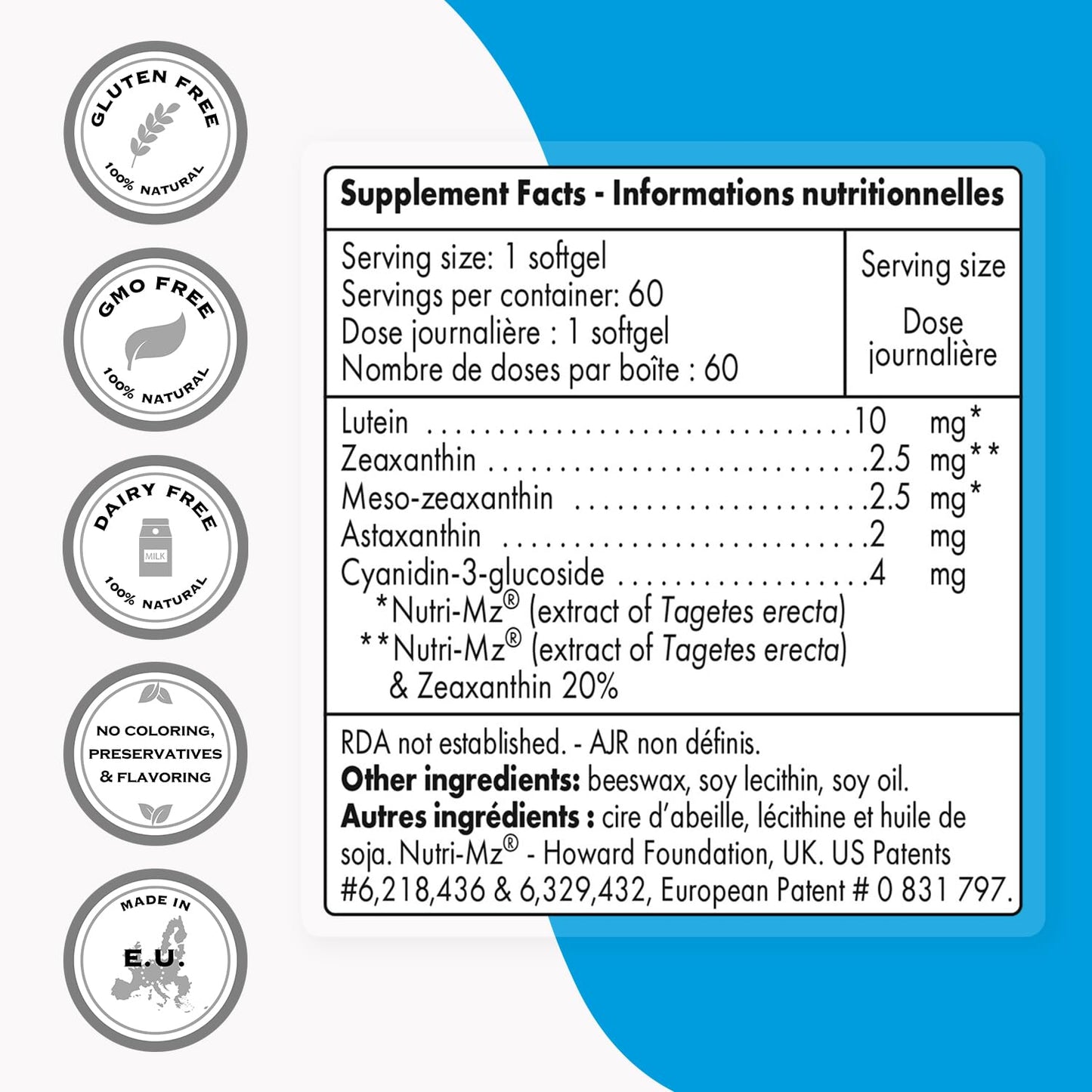 Supersmart Macula Plus | High Potency Eye Supplement with Lutein, Zeaxanthin, Astaxanthin - 60 Softgels | Non-GMO & Gluten Free