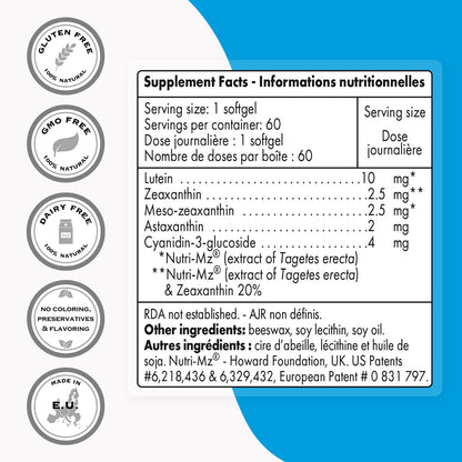 Supersmart Macula Plus | High Potency Eye Supplement with Lutein, Zeaxanthin, Astaxanthin - 60 Softgels | Non-GMO & Gluten Free