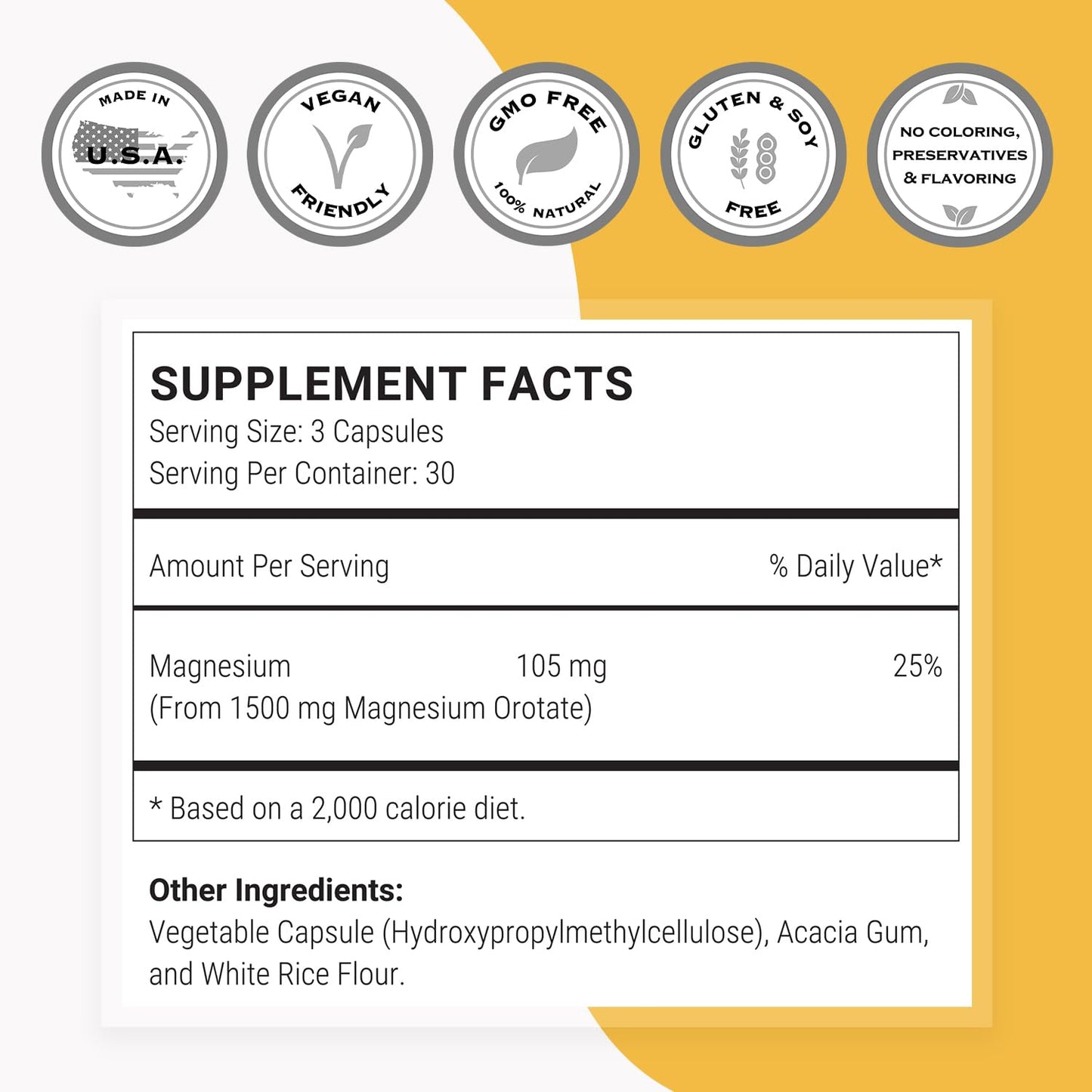 SuperSmart Magnesium Orotate 1500mg per Day - High Absorption Magnesium Supplement | Non-GMO & Gluten Free - 90 Vegetarian Capsules