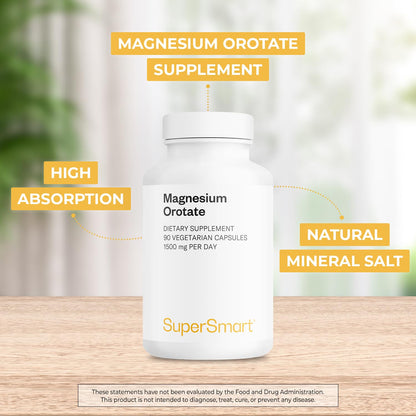 SuperSmart Magnesium Orotate 1500mg per Day - High Absorption Magnesium Supplement | Non-GMO & Gluten Free - 90 Vegetarian Capsules