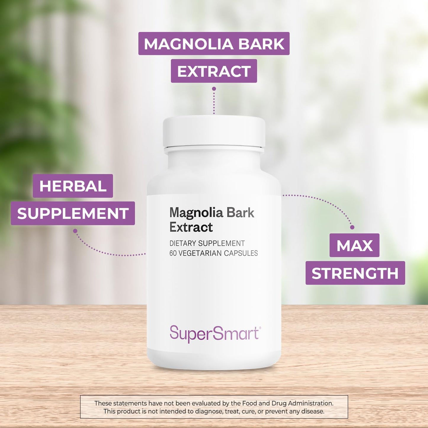 Supersmart Magnolia Bark Extract 300mg | 90% Honokiol & Magnolol | Non-GMO Gluten Free | 60 Veg Capsules