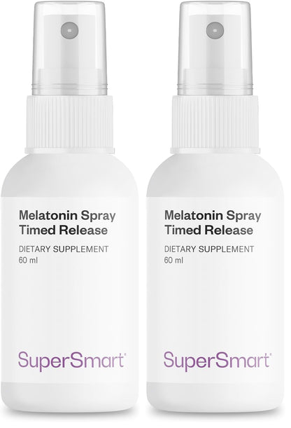 Supersmart Melatonin Spray 1mg/Day – Fast Action & Timed Release | Peppermint, Non-GMO, Gluten Free | 60 ml Pack of 2
