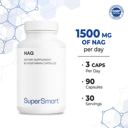 Supersmart NAG 1500mg – N-Acetyl Glucosamine, High Absorption | Non-GMO, Gluten Free, 90 Vegetarian Capsules