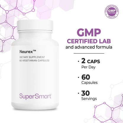 Supersmart Neurex Advanced Formula – High Potency Brain Support with Ginkgo, Bacopa, GPC & Huperzine A | Non-GMO & Gluten Free | 60 Veg Caps