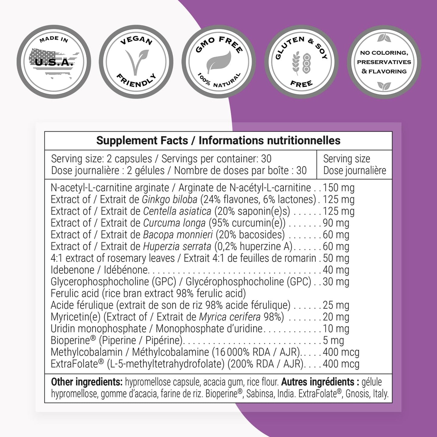 Supersmart Neurex Advanced Formula – High Potency Brain Support with Ginkgo, Bacopa, GPC & Huperzine A | Non-GMO & Gluten Free | 60 Veg Caps