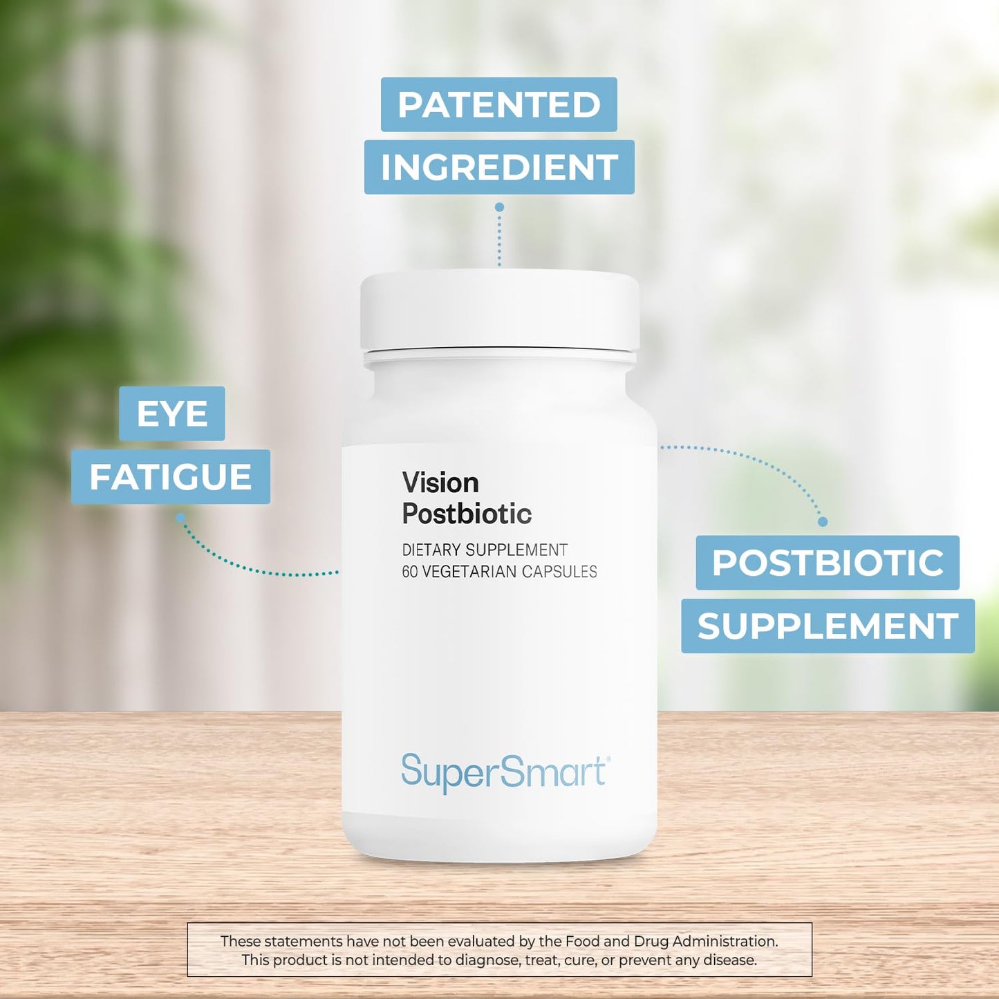 Supersmart Vision Postbiotic: 140B Cells/Day Patented Eye Health Probiotic - 60 Veg Capsules