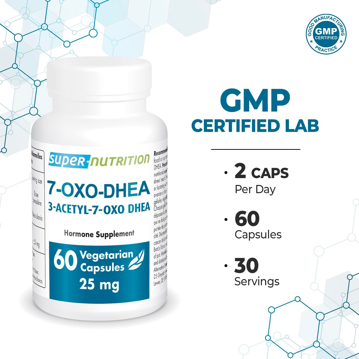 Supersmart 7-OXO DHEA 25mg - 60 Vegetarian Capsules | Non-GMO & Gluten Free