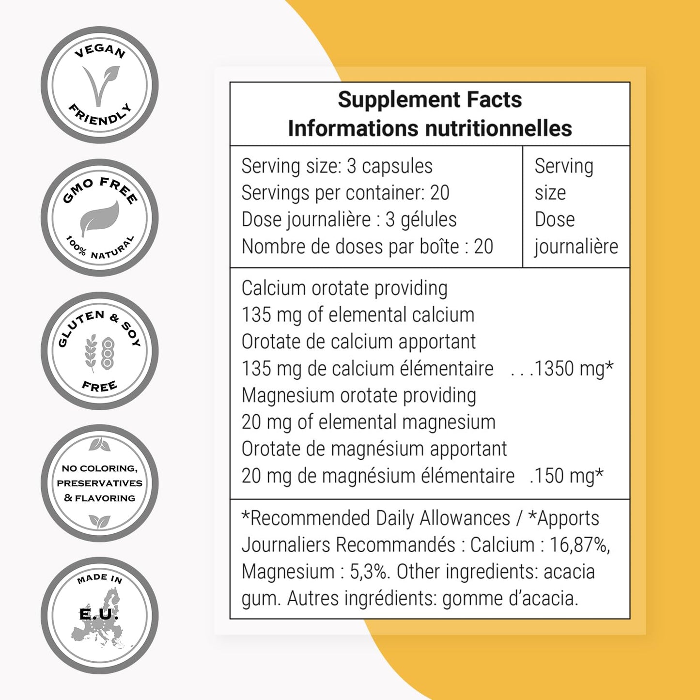 SuperSmart Calcium Orotate + Magnesium Orotate 9:1 – Highly Bioavailable Teeth & Bones | Non-GMO & Gluten Free