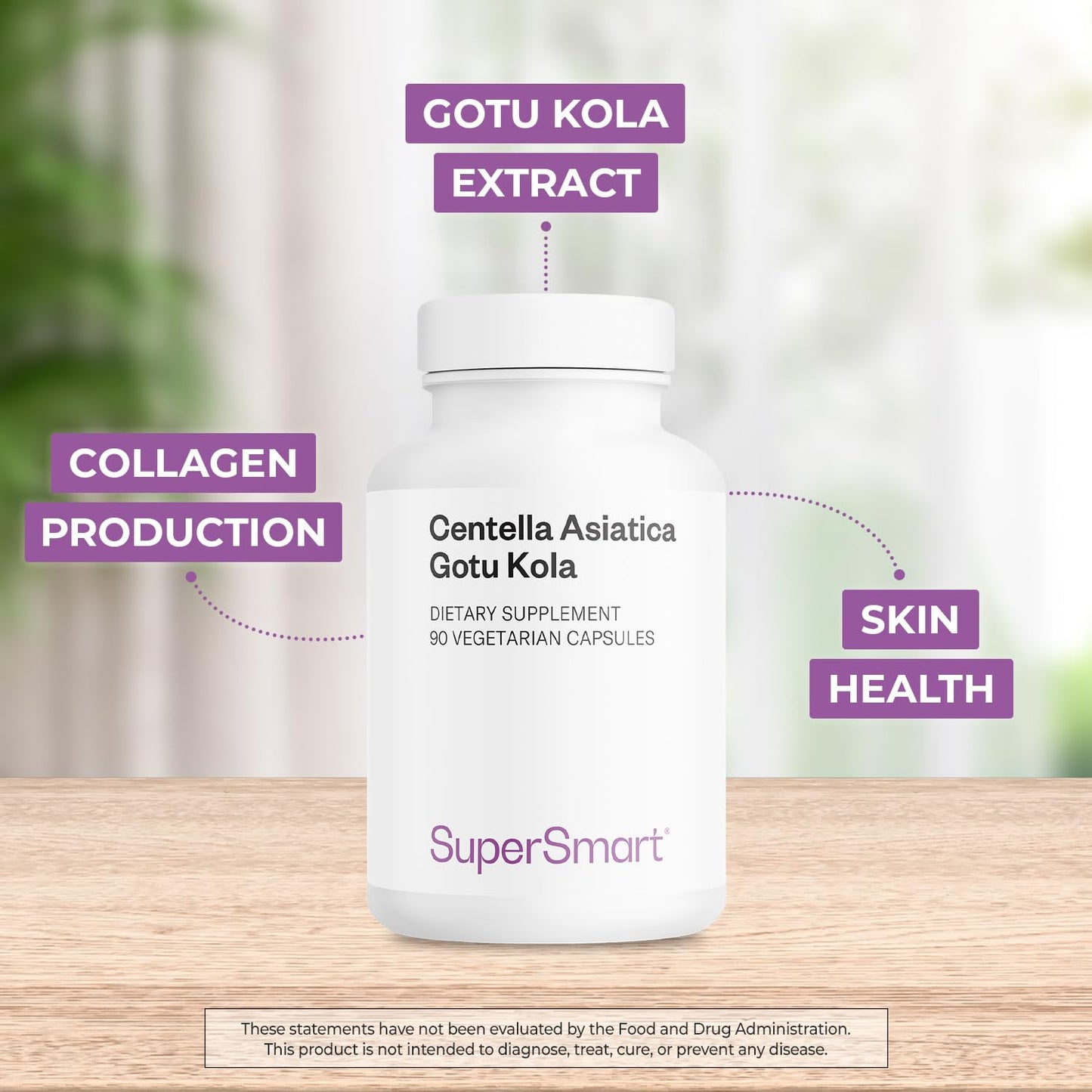 Supersmart Centella Asiatica 180mg/day – Gotu Kola Extract Supplement – Non-GMO, Gluten Free – 90 Veg Capsules