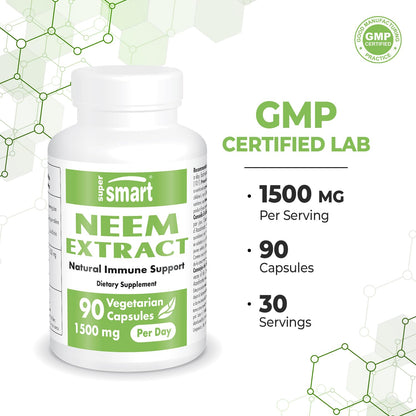 Supersmart Neem Extract 1500mg Daily | Azadirachta Indica Oil | Non-GMO & Gluten Free