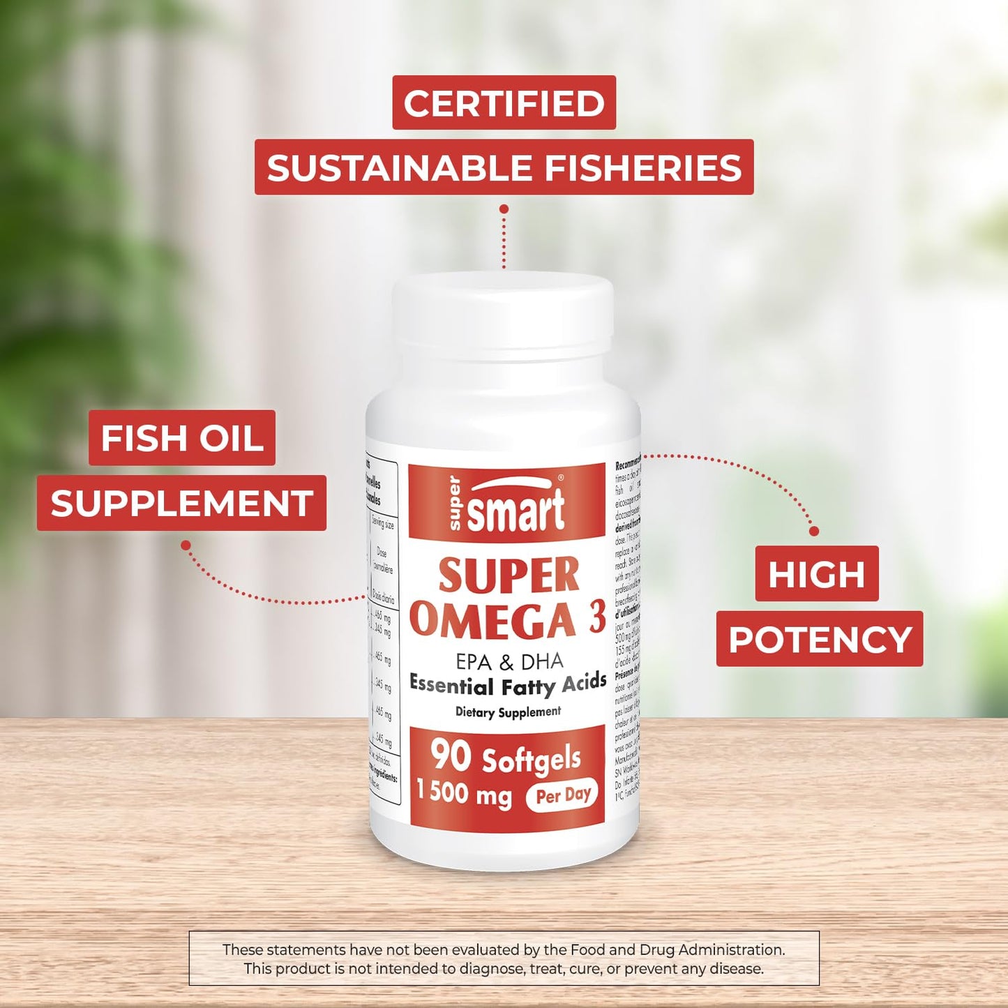 Supersmart Super Omega 3 1500mg/day | EPA & DHA | Friend of The Sea | 90 Softgels