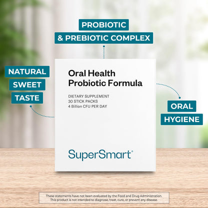 Supersmart Oral Health Probiotics 4B CFU | Halitosis & Bad Breath | Non-GMO & Gluten Free - 30 Sticks