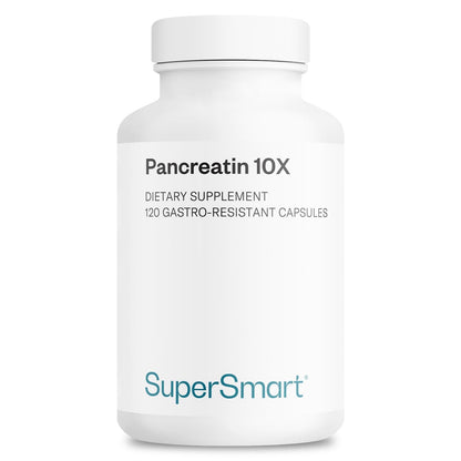 Supersmart - Pancreatin 10X 4000 per Day (Extra Strength) - Digestive Enzymes Supplement - with Protease, Lipase, Amylase, Trypsin - Healthy Digestion Support | Non-GMO & Gluten Free - 120 DR Capsules