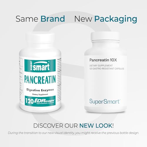Supersmart - Pancreatin 10X 4000 per Day (Extra Strength) - Digestive Enzymes Supplement - with Protease, Lipase, Amylase, Trypsin - Healthy Digestion Support | Non-GMO & Gluten Free - 120 DR Capsules
