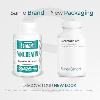 Supersmart - Pancreatin 10X 4000 per Day (Extra Strength) - Digestive Enzymes Supplement - with Protease, Lipase, Amylase, Trypsin - Healthy Digestion Support | Non-GMO & Gluten Free - 120 DR Capsules