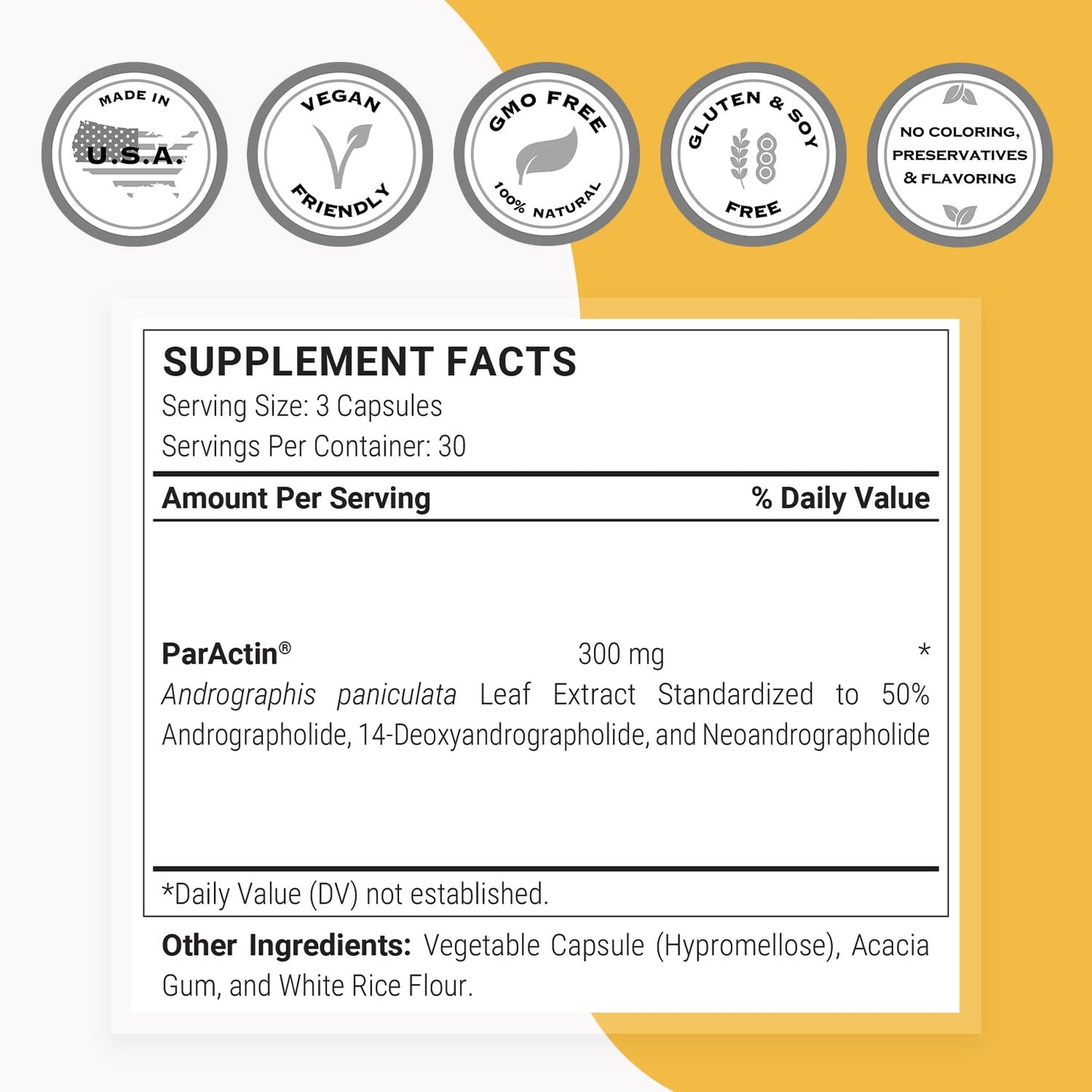 Supersmart ParActin 300mg - Andrographis Paniculata | Non-GMO & Gluten Free | 90 Vegetarian Capsules