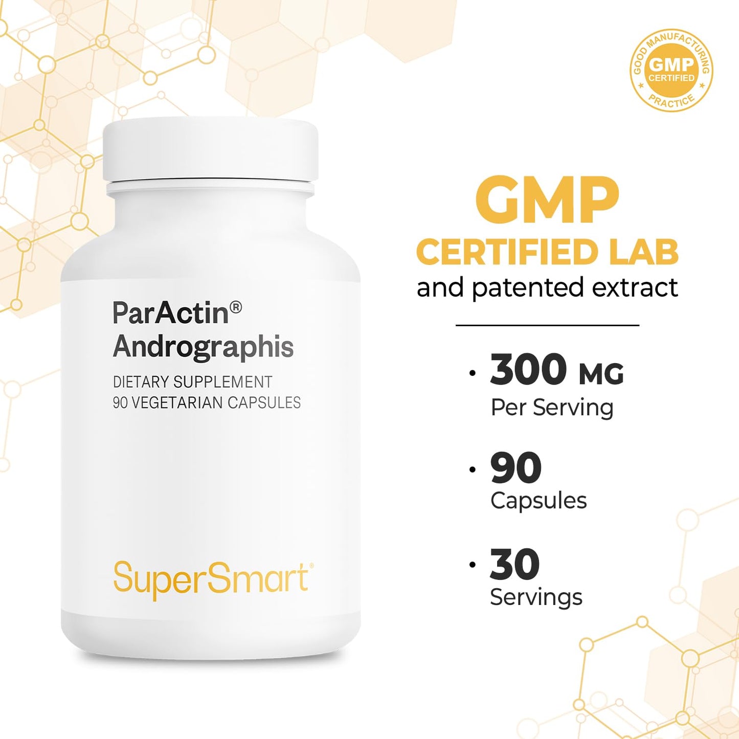 Supersmart ParActin 300mg - Andrographis Paniculata | Non-GMO & Gluten Free | 90 Vegetarian Capsules
