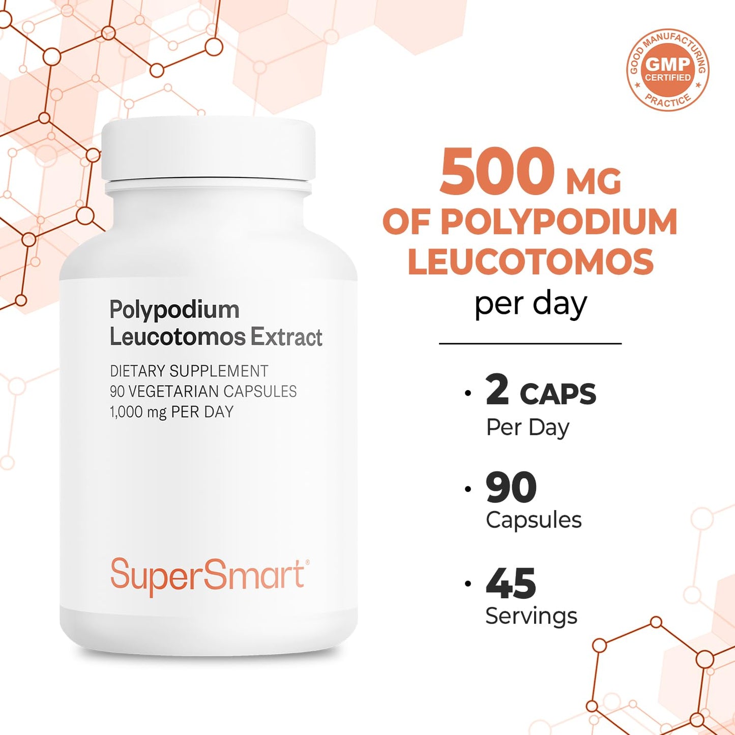 Supersmart Polypodium Leucotomos 1000 mg Daily – Skin Protection & Antioxidant (PLE) – 90 Veg Capsules