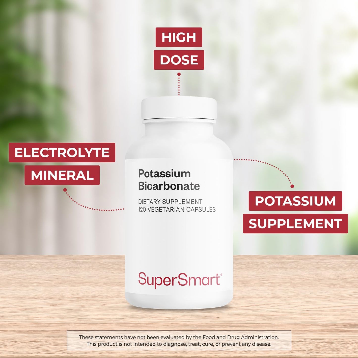 Supersmart - Potassium Bicarbonate 5400mg per Day (High Dose) - Electrolyte Mineral - Acid-Base Balance pH - Heart, Muscle & Nerve Health | Non-GMO & Gluten Free - 120 Vegetarian Capsules