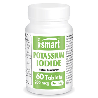 SuperSmart Potassium Iodide KI 200mcg Daily (Stable Iodine) - High Potency Shield | Non-GMO & Gluten Free | 60 Tablets