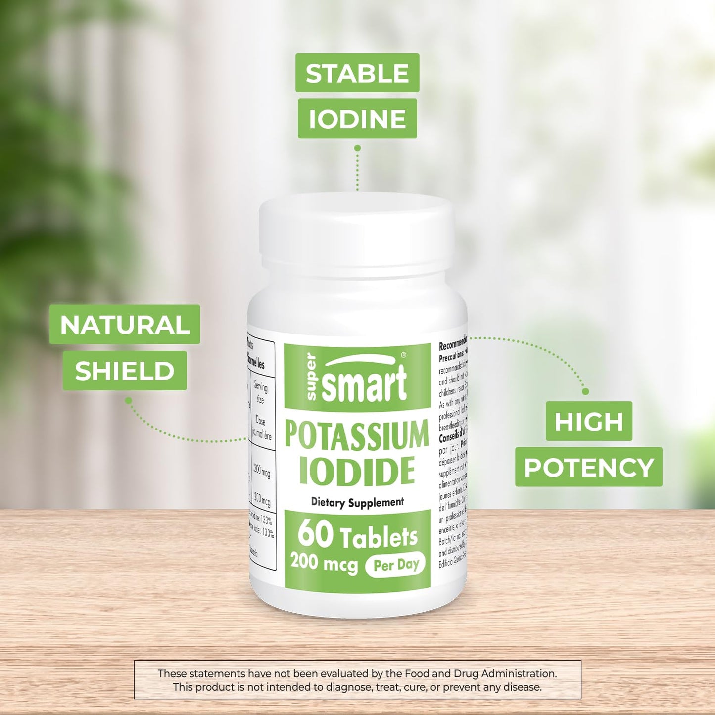 SuperSmart Potassium Iodide KI 200mcg Daily (Stable Iodine) - High Potency Shield | Non-GMO & Gluten Free | 60 Tablets