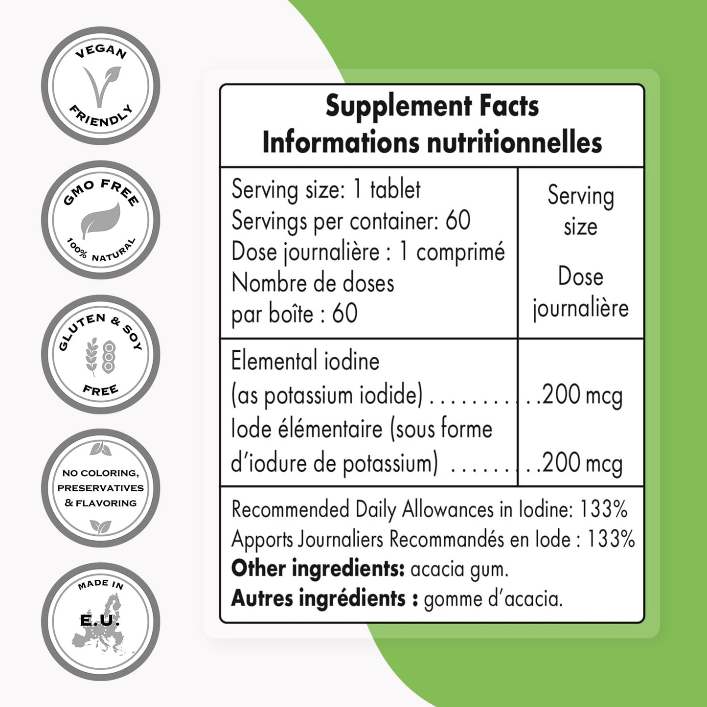 SuperSmart Potassium Iodide KI 200mcg Daily (Stable Iodine) - High Potency Shield | Non-GMO & Gluten Free | 60 Tablets