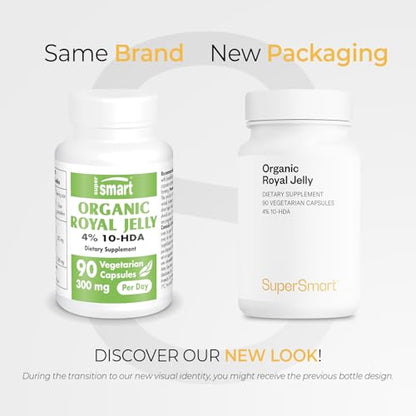 Supersmart Organic Royal Jelly 300mg | High Strength 4% 10-HDA | 90 Veg Capsules