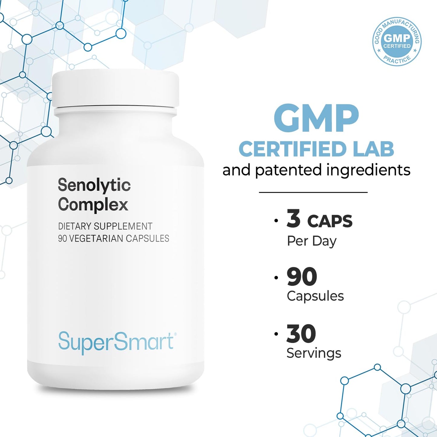 Supersmart Senolytic Complex (Advanced Formula) – Fisetin, Quercetin, Bromelain | Non-GMO & Gluten Free | 90 Vegetarian Capsules