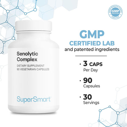 Supersmart Senolytic Complex (Advanced Formula) – Fisetin, Quercetin, Bromelain | Non-GMO & Gluten Free | 90 Vegetarian Capsules
