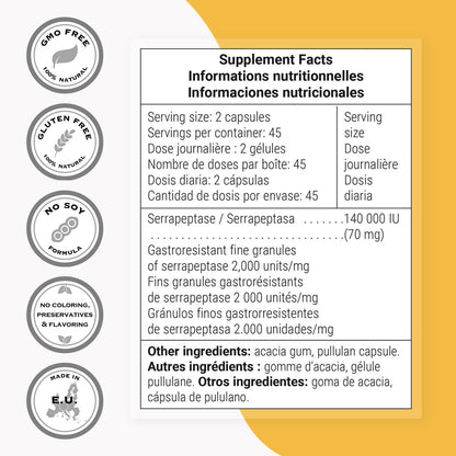 Supersmart Serrapeptase 120000IU - High Potency Proteolytic Enzyme | Non-GMO & Gluten Free - 90 DR Capsules