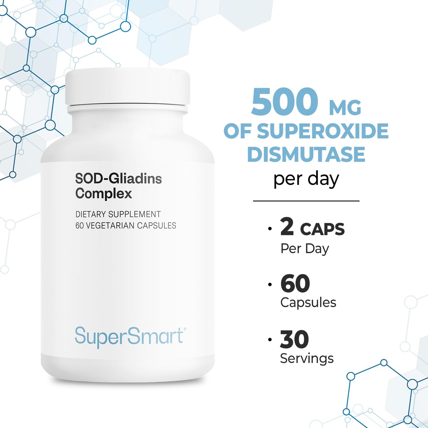 Supersmart SOD-Gliadins Complex | 500mg Daily SOD Supplement (Vegetarian, Non-GMO, Slow Release)
