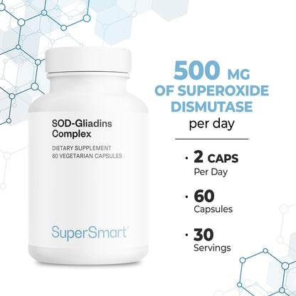 Supersmart SOD-Gliadins Complex | 500mg Daily SOD Supplement (Vegetarian, Non-GMO, Slow Release)