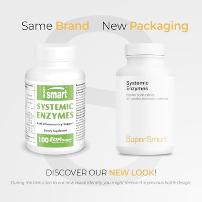 Supersmart Systemic Enzymes (High Potency) – Bromelain, Protease, Lipase, Trypsin, Chymotrypsin, Peptidase, Pancreatin | Non-GMO & Gluten Free - 100 DR Capsules