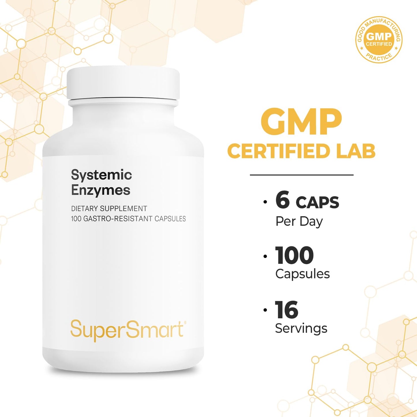 Supersmart Systemic Enzymes (High Potency) – Bromelain, Protease, Lipase, Trypsin, Chymotrypsin, Peptidase, Pancreatin | Non-GMO & Gluten Free - 100 DR Capsules