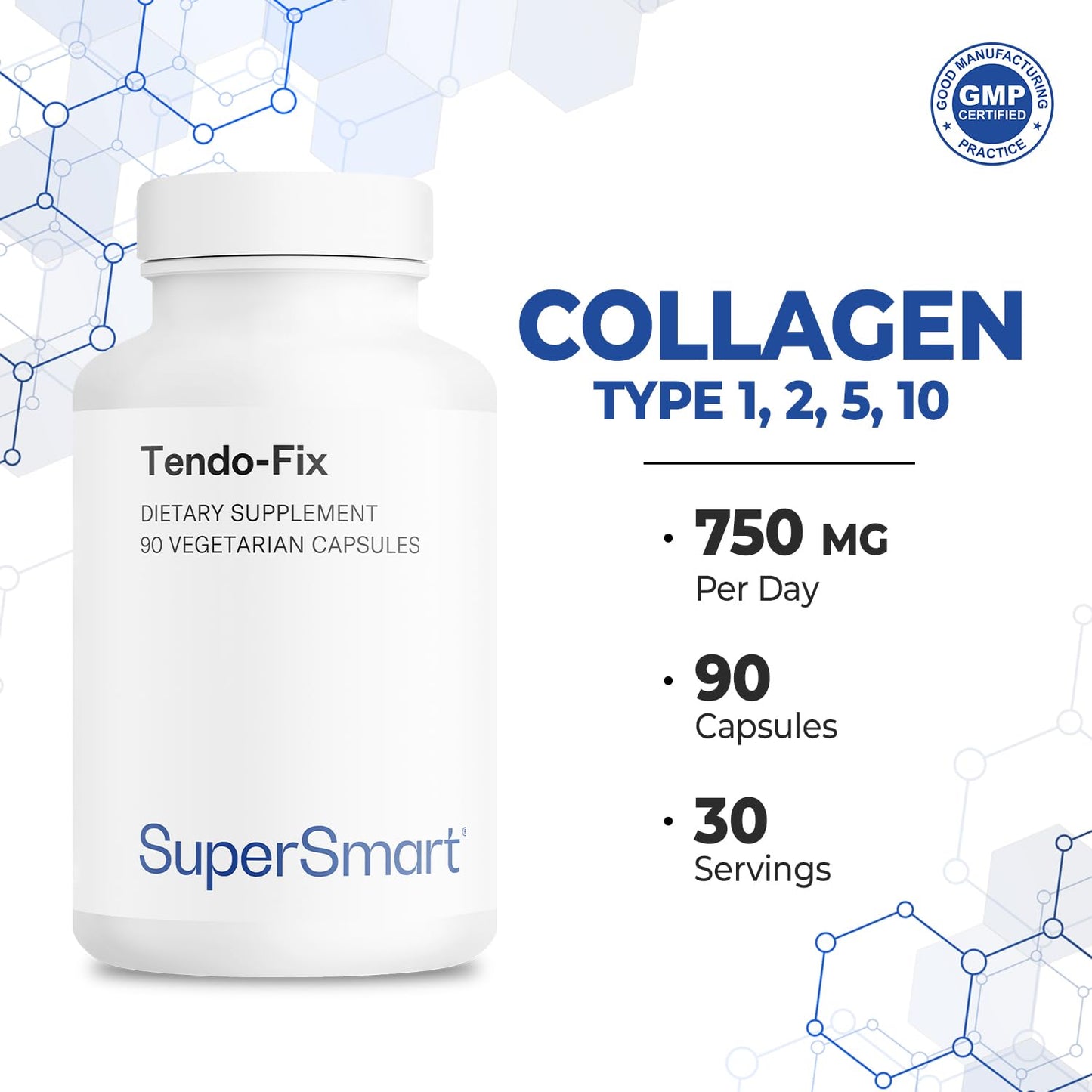 Supersmart Tendo-Fix 750 mg/day – Joint Mobility with Collagen | Non-GMO & Gluten Free – 90 Veg Capsules