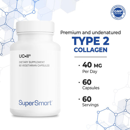 Supersmart UC-II Supplement – 40 mg/Day Undenatured Type II Collagen | Non-GMO, Gluten Free | 60 Vegetarian Capsules