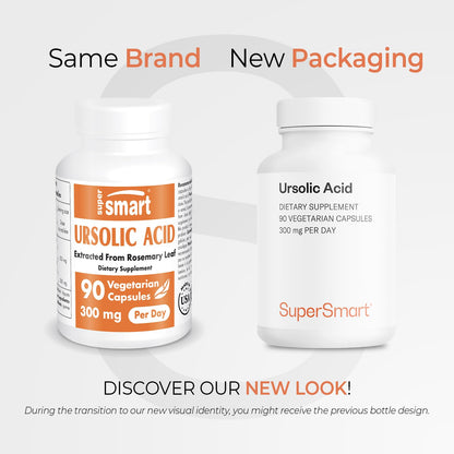 Supersmart Ursolic Acid 300mg Daily – Rosemary Leaf Extract, Non-GMO, Gluten Free | 90 Veg Capsules