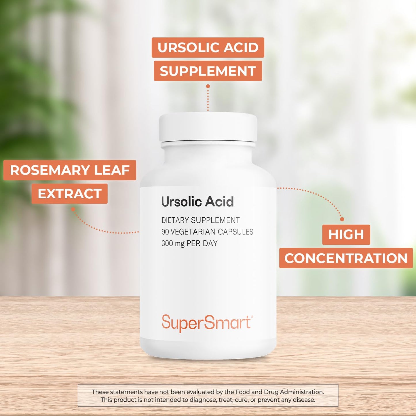 Supersmart Ursolic Acid 300mg Daily – Rosemary Leaf Extract, Non-GMO, Gluten Free | 90 Veg Capsules