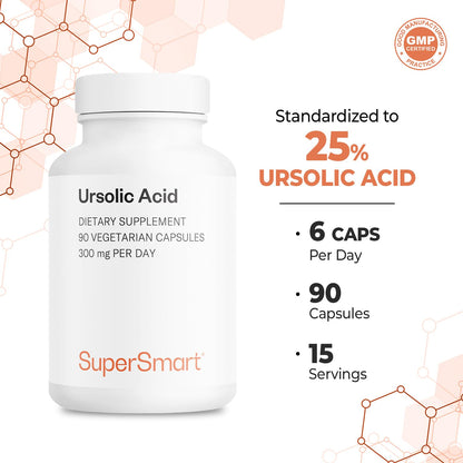Supersmart Ursolic Acid 300mg Daily – Rosemary Leaf Extract, Non-GMO, Gluten Free | 90 Veg Capsules