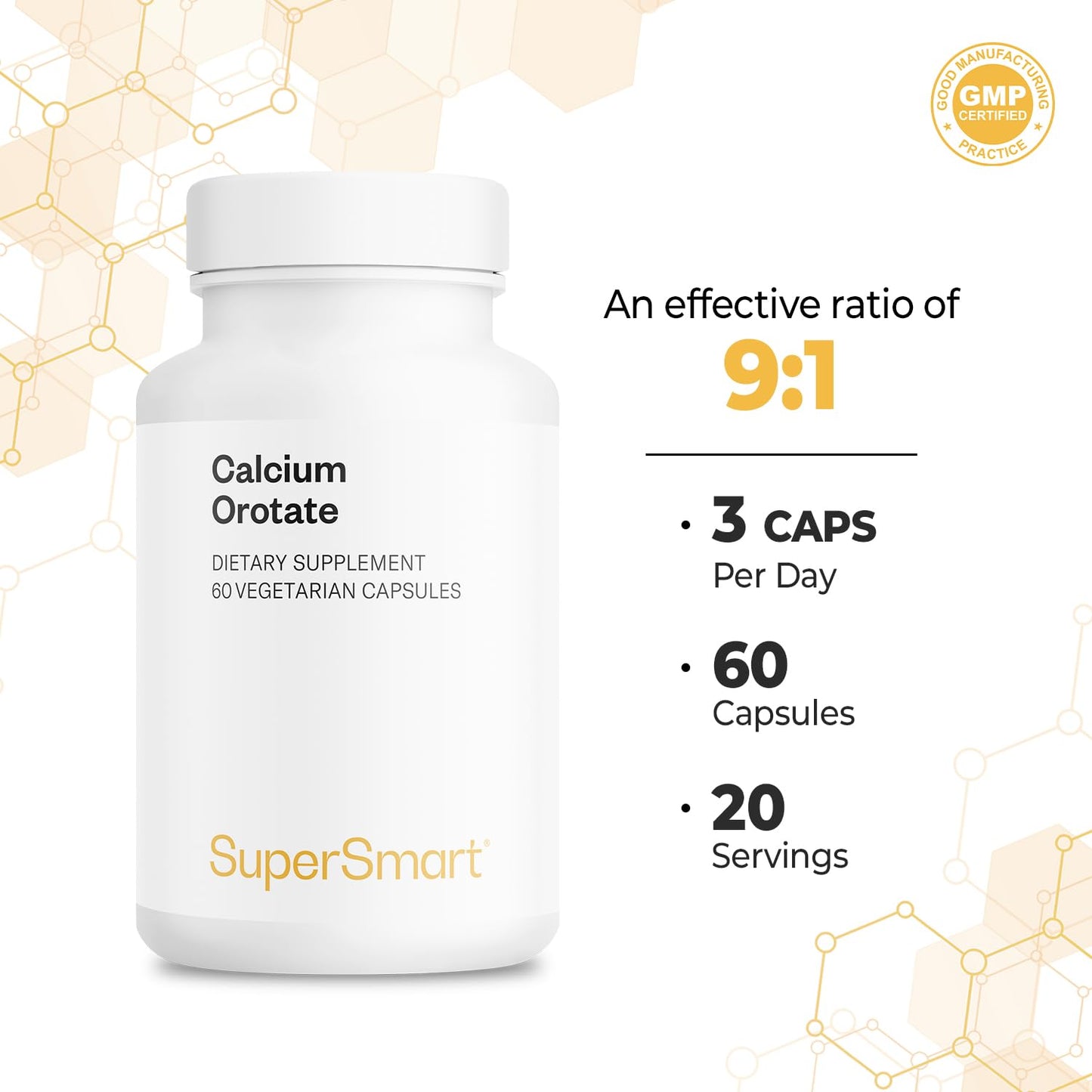 SuperSmart Calcium Orotate + Magnesium Orotate 9:1 – Highly Bioavailable Teeth & Bones | Non-GMO & Gluten Free