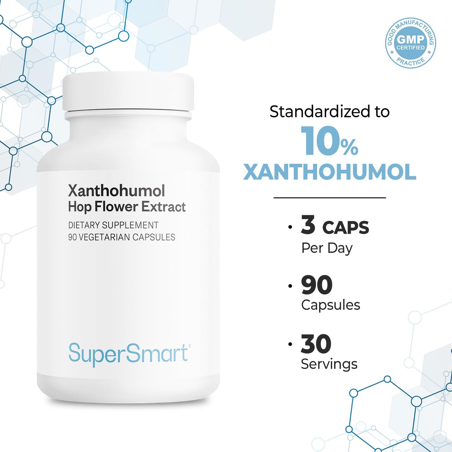 Supersmart Xanthohumol 150mg/day | Hops Flower Extract | Non-GMO & Gluten Free | 90 Veg Capsules