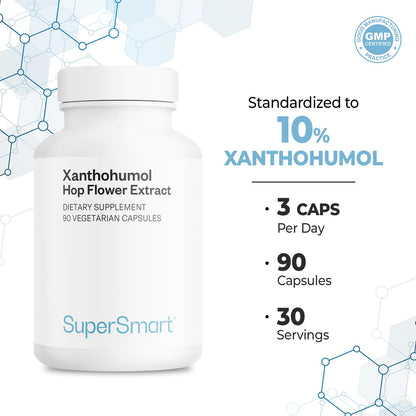 Supersmart Xanthohumol 150mg/day | Hops Flower Extract | Non-GMO & Gluten Free | 90 Veg Capsules